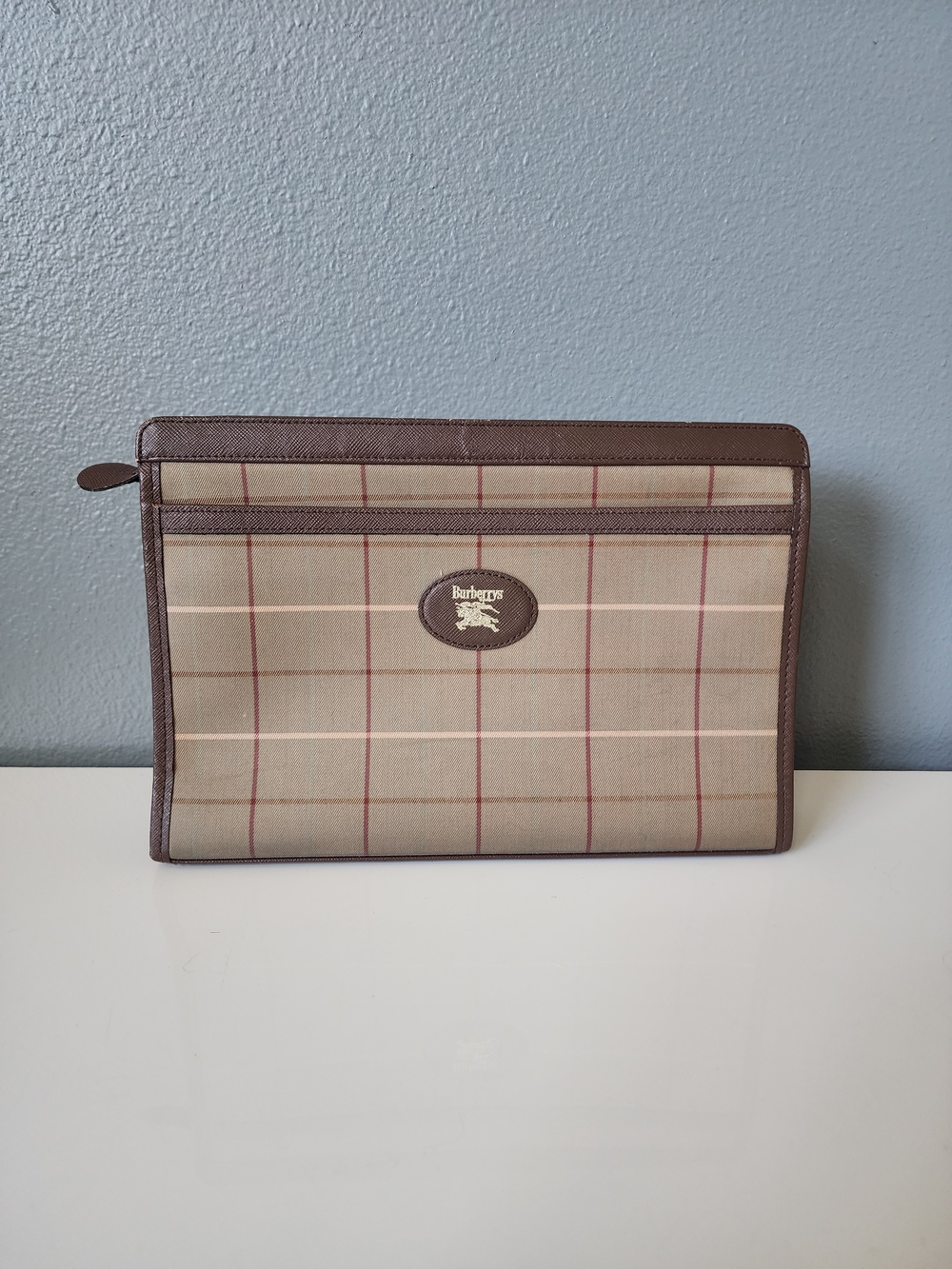 Vintage Burberrys Nova Check Zip Document Pouch Clutch | Brown Leather Trim
